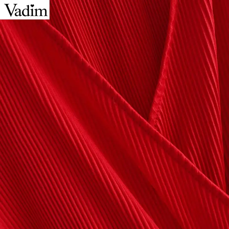 Женское элегантное платье vadim красное средней длины с v образным вырезом поясом