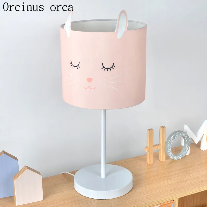 

Cartoon creative rabbit pink table lamp children's room boys and girls bedroom bedside lamp American modern LED animal desk lamp