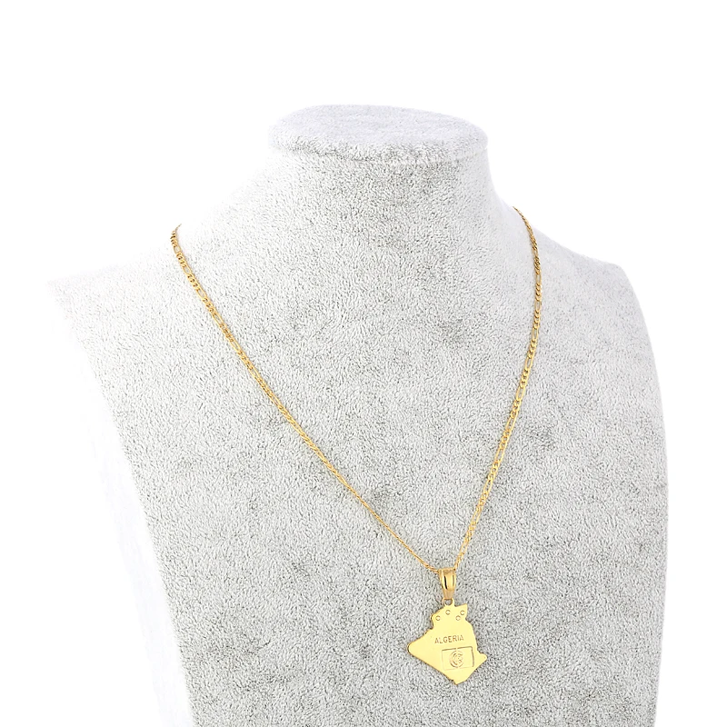Цепочка с подвеской в виде карты Алжира золотого цвета|necklace pendant gold|accessories
