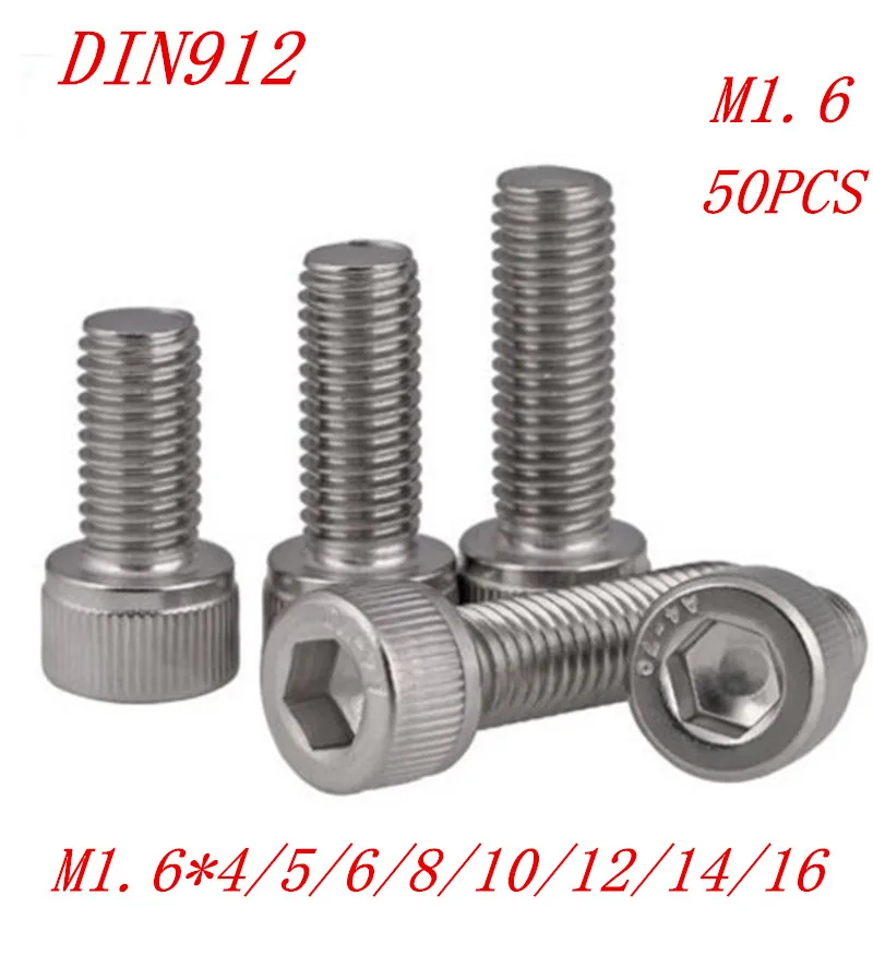 Винты с шестигранной головкой из нержавеющей стали винты 50 шт./лот a2-70 12 M1.6 *