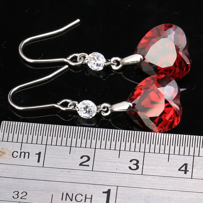 Серьги подвески с красным гранатом в виде сердца|dangle drop earings|dangle earringsdrop dangle earrings |