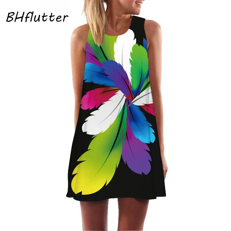 Платье BHflutter женское с цветочным принтом шифоновое короткое повседневное