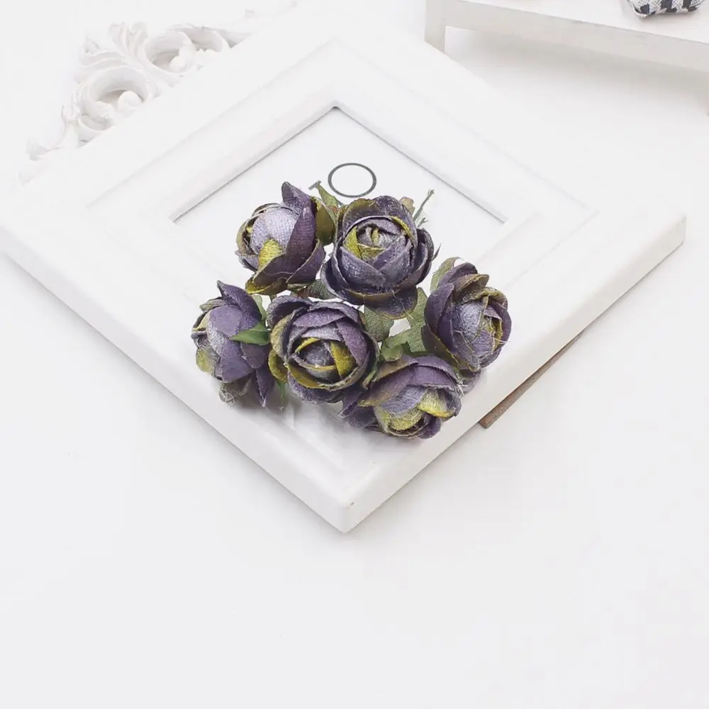 purple 6 шт./Партия дешевые мини розовые шелковые искусственные цветы розы бумажные цветы украшение для скрапбукинга букет цветов DIY Weddi - Цвет: purple