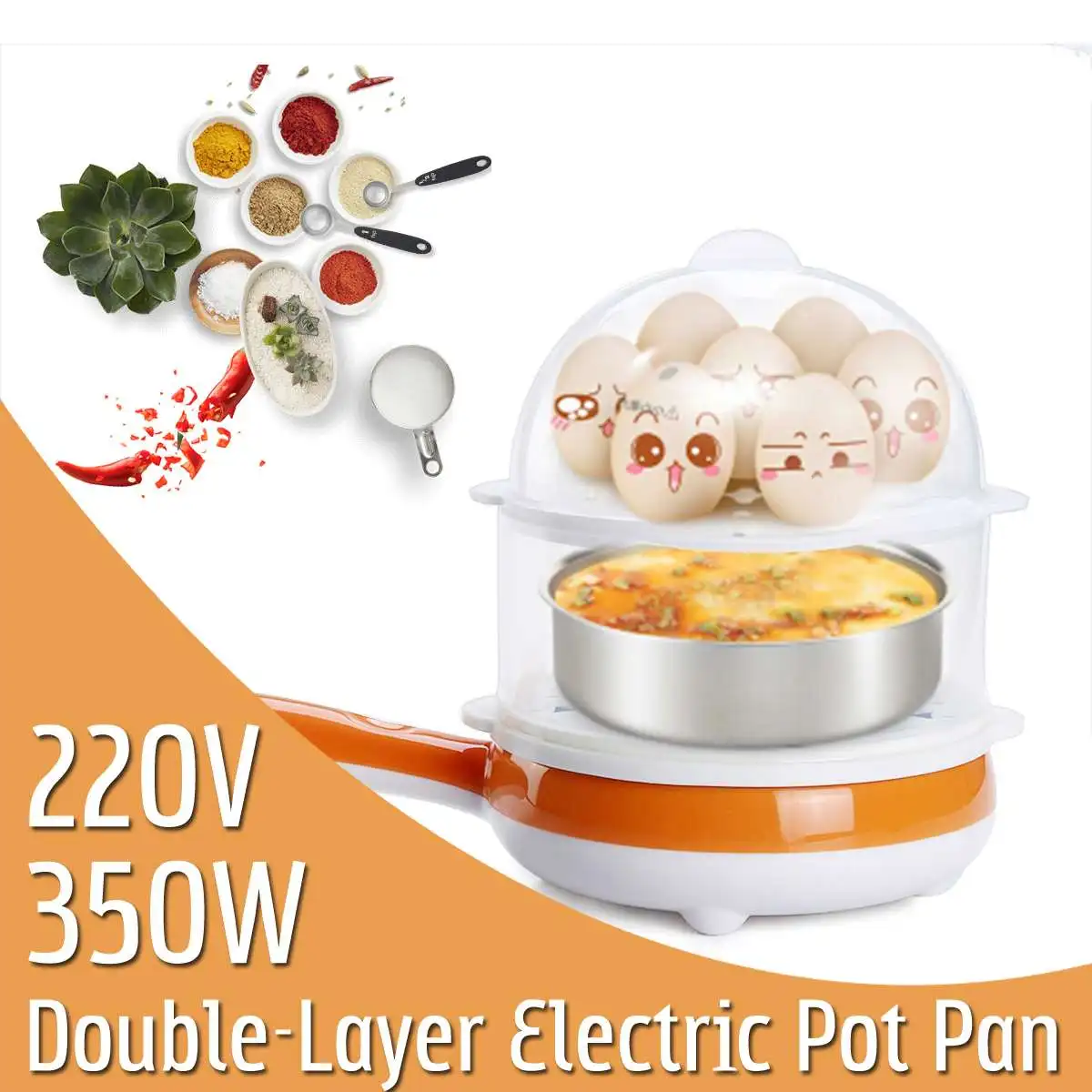 220V 350W многофункциональный бытовой Нержавеющая сталь с антипригарным покрытием электрическая кастрюля мини яйцеварка Плита тушеного мяса приготовление пищи Жарка сковорода