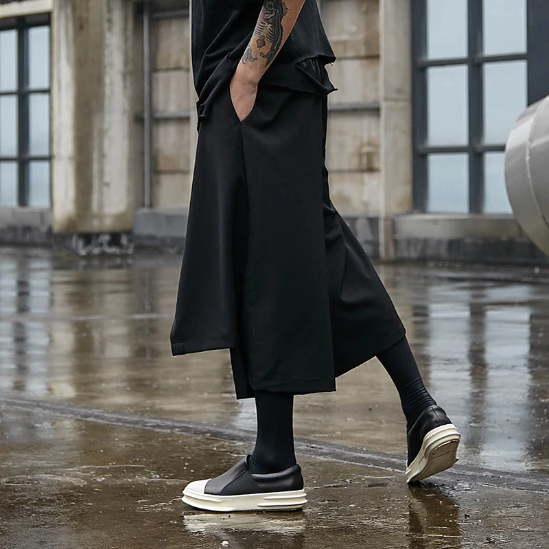 Men Pants Cotton Original Four Seasons Tide To Take A New Skirt Personality Catwalk Fake Two Nine Points Man Loose | Мужская одежда