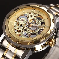 new gold watch men fashion business leisure hollow gold table with a manual mechanical watch mens clock winner