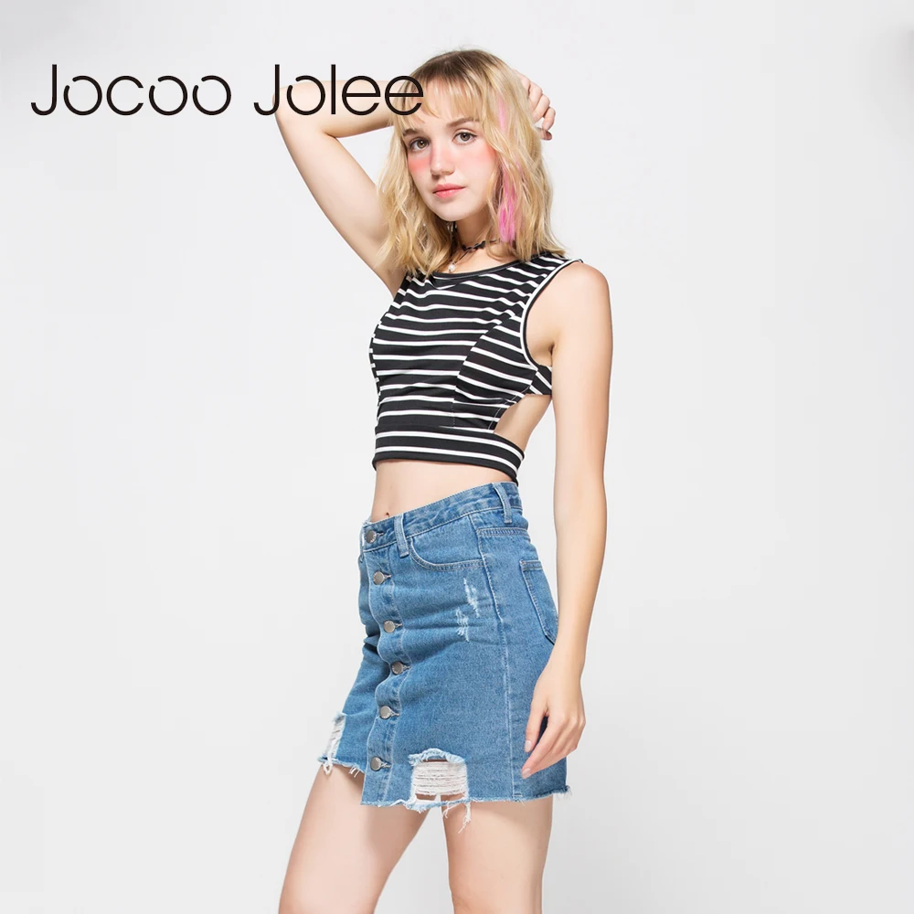 Jocoo Jolee женский сексуальный жилет с лямкой на шее черно-белые полосатые тонкие
