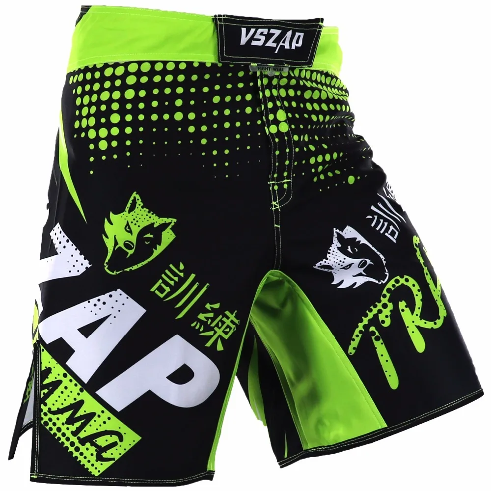 Мужские короткие боксерские шорты VSZAP зеленые для ММА GreenMuay Thai с принтом борьба