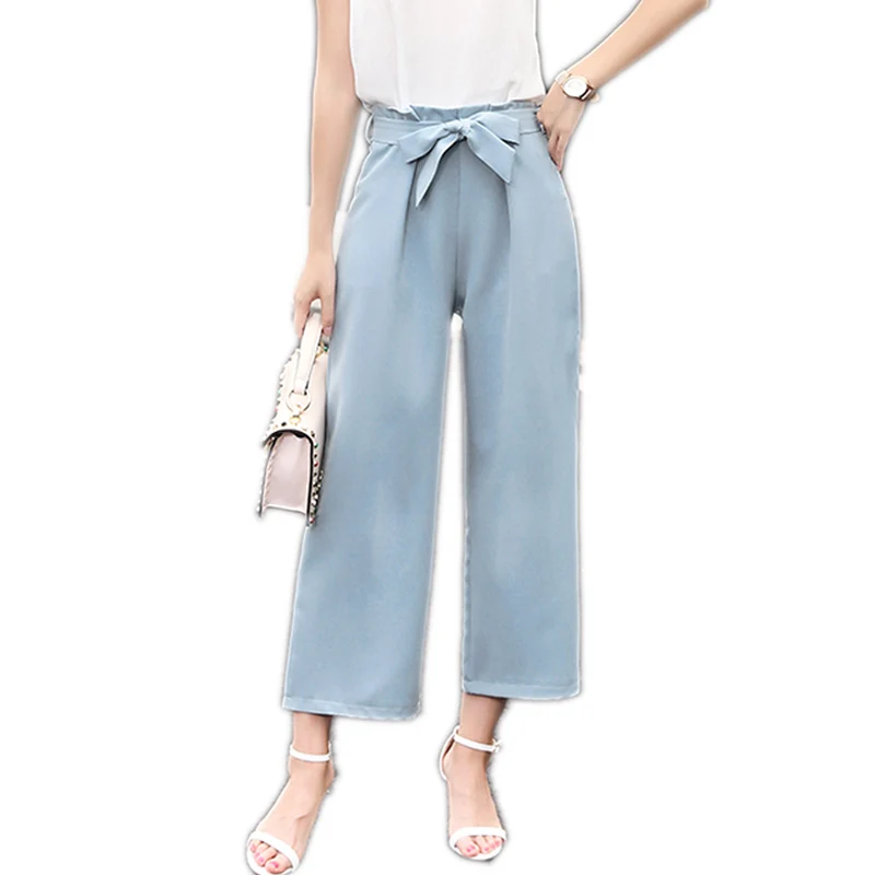 

OL Chiffon High Waist Harem Pants Female Summer 2017 New Loose Bow Nine Pants Casual Trousers Fashion Wide Leg Pants