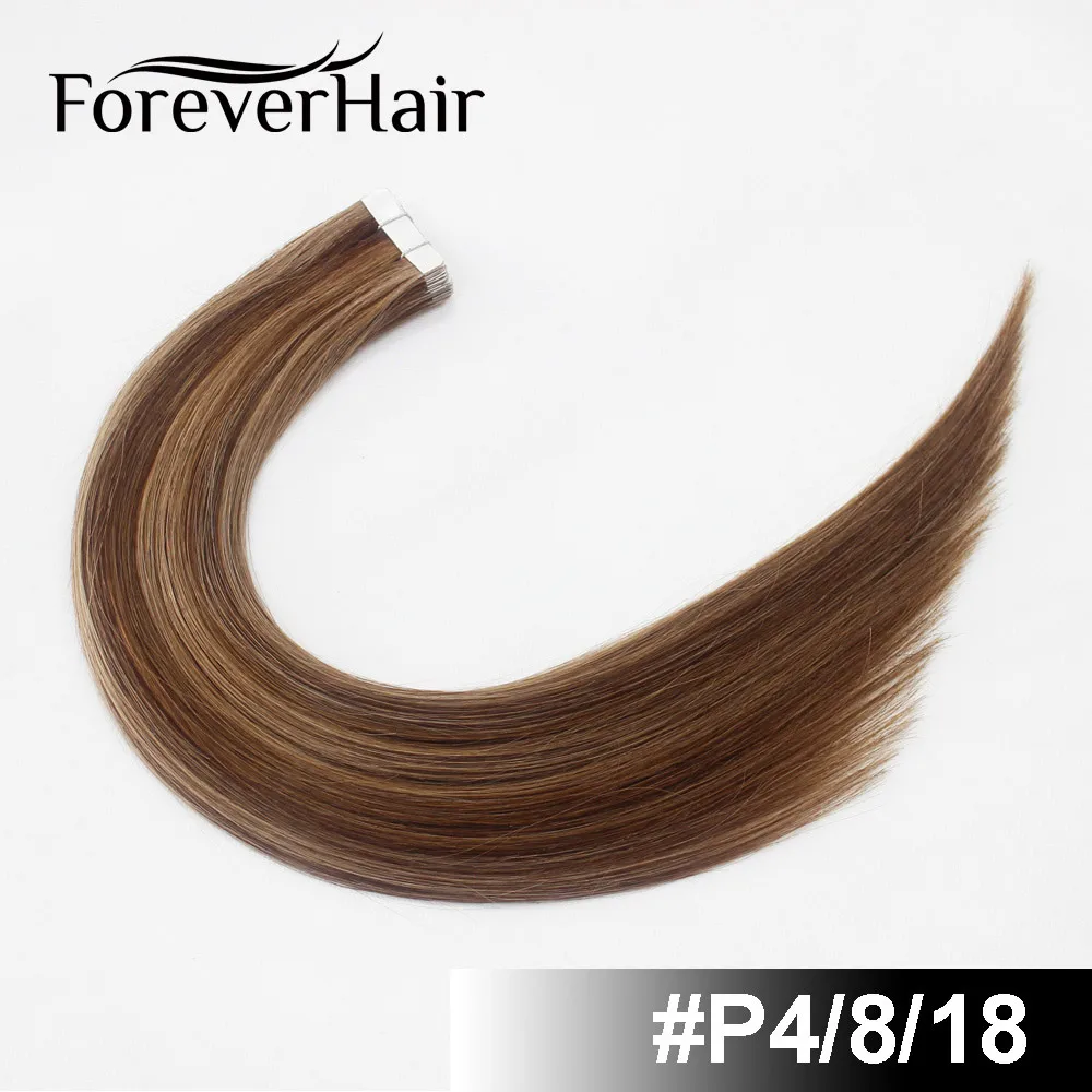 Накладные волосы FOREVER HAIR 2,0 г/шт., 18 дюймов, волосы Remy на ленте для наращивания, рояльный цвет, прямые европейские человеческие волосы для наращивания в салон - Цвет: P4/8/18