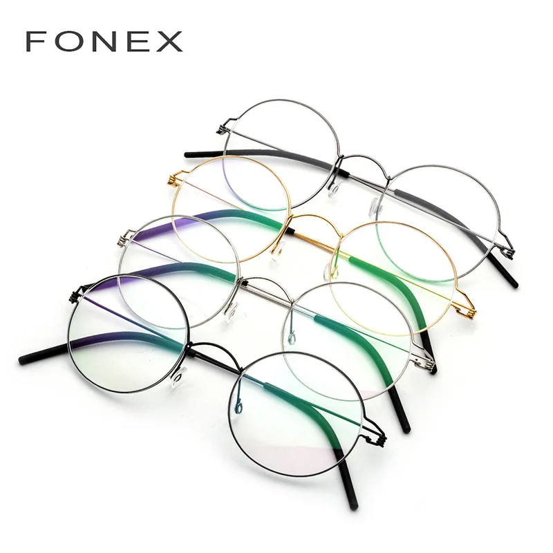 FONEX титановый сплав оправа для очков Мужские Винтажные круглые очки женские оптические корейские очки без винтов по рецепту 98607