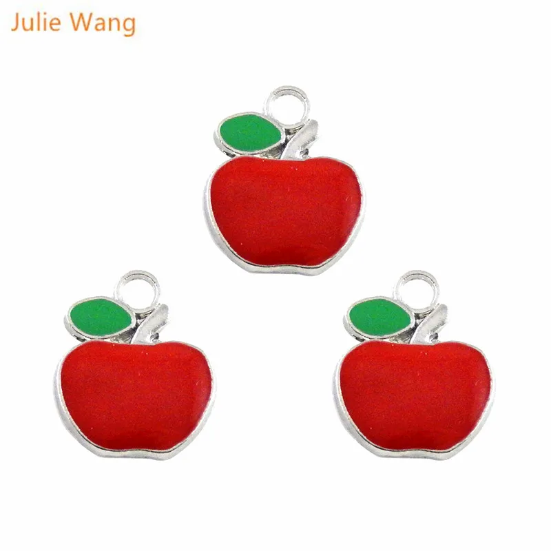 Julie Wang 40 шт. милые эмалевые подвески из сплава в форме яблока-кулоны для