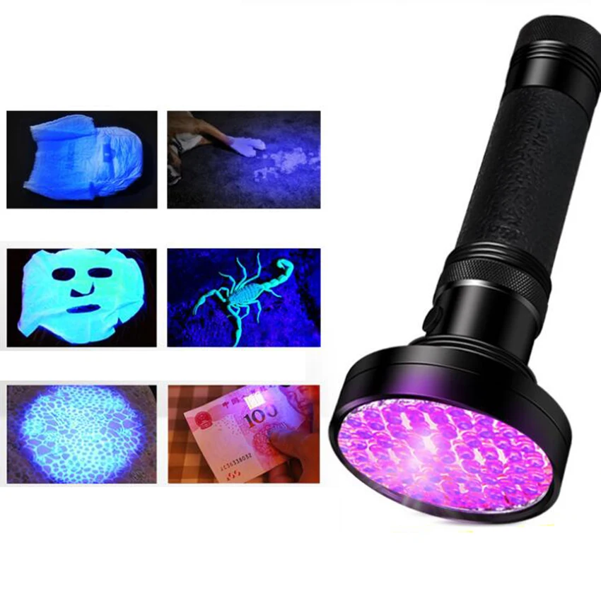 100 светодиодный фонарик 395nm Ультрафиолетовый фонарь лампа Blacklight детектор AA