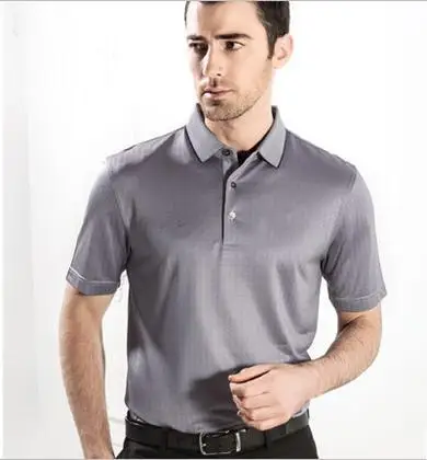

High-end men's clothing of mulberry silk Business casual yarn-dyed silk knitting plaid short-sleeved t-shirts new