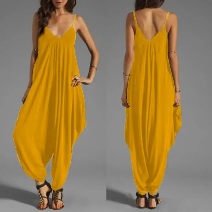 Deep V-neck Sexy Suspenders Loose Jumpsuits & Rompers Beach Leisure Backless Wide Leg Pants A-106