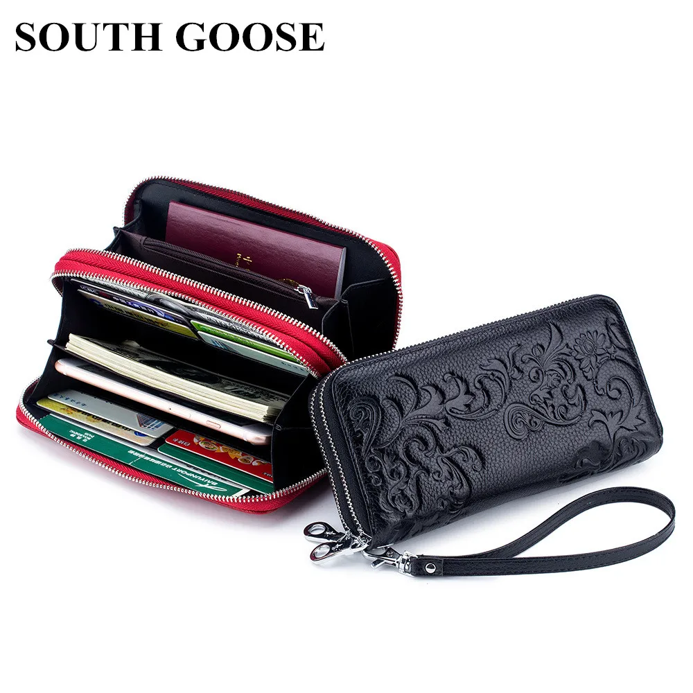 Женский клатч из натуральной кожи с двойной молнией и ремешком на руку | Багаж