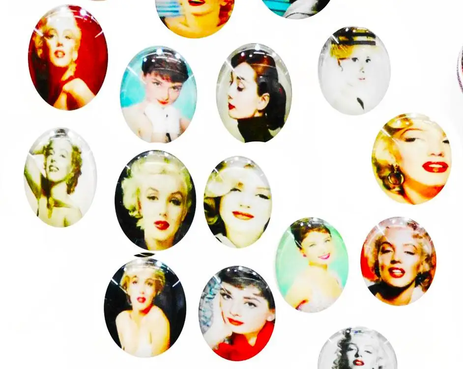 (20 шт./лот) 18*25 мм diy ручной работы смешанные овальные marylin monroe Одри Хепберн