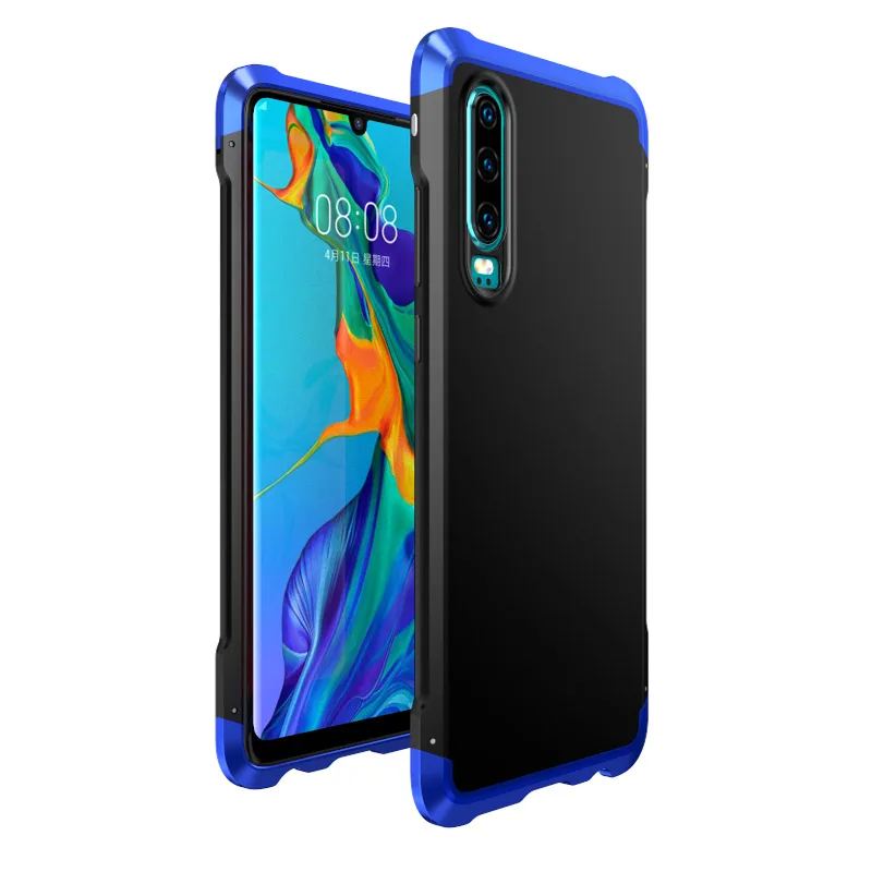 Black and blue Алюминиевый металлический бампер чехол для телефона для huawei P30 P30 Pro чехол Роскошный 360 Полный армированный Матовый PC чехол рамка Honor 20 20 Pro чехол s - Цвет: Black and blue