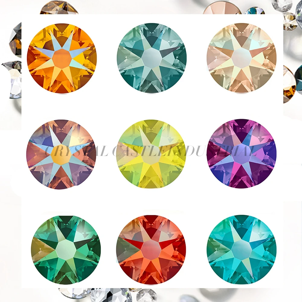 

Crystal Castle 6A Hot Fix Stones Sparkle AB Hotfix Strass Flatback Gemstones Diy 3D Nail Art Glass Rhinestones For Clothing 6AHF