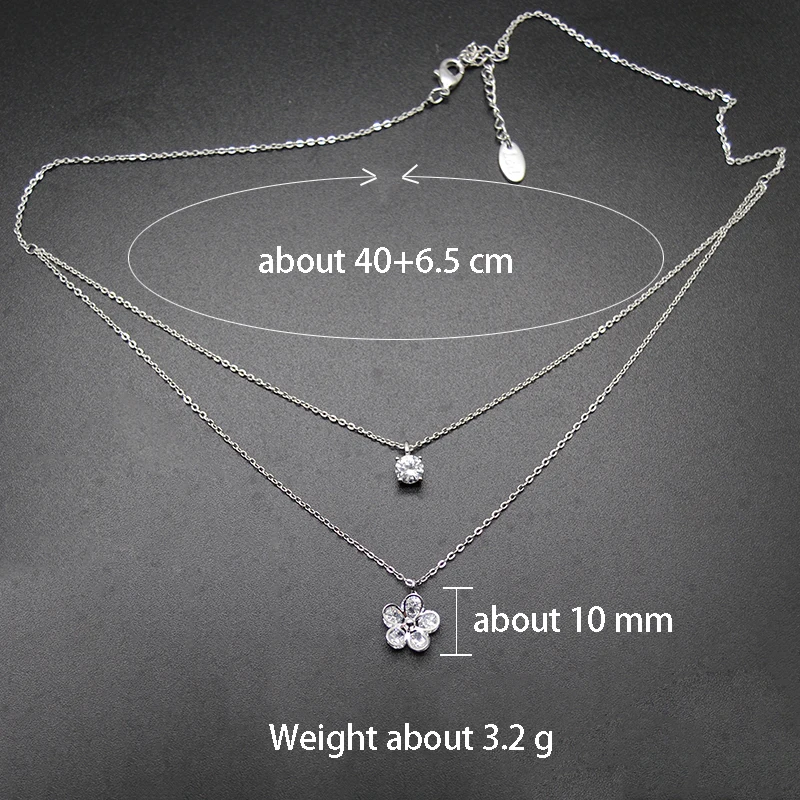 JZTOP Lady Zircon flower Choker Necklaces For Woman Silver Color Double Layer Crystal Pendant Necklace Luxury Engagement Jewelry | Украшения