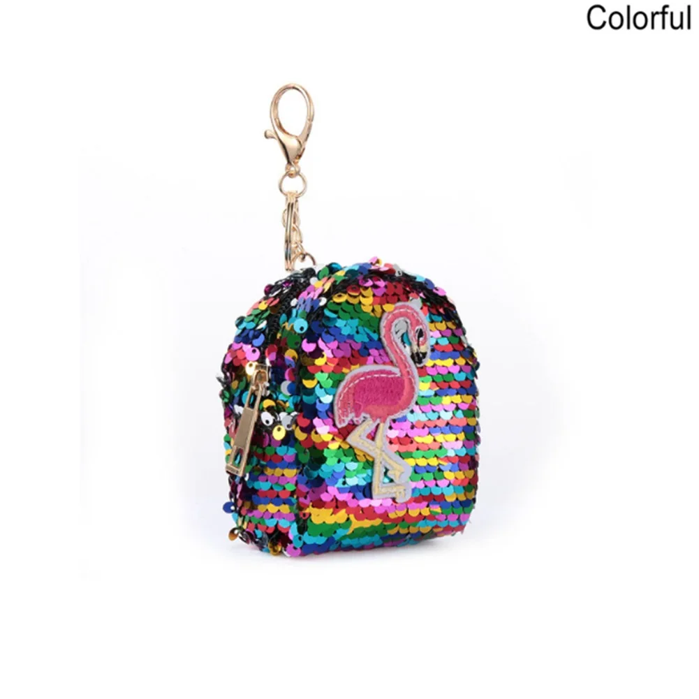 colorful Новинка, кошелек для монет с фламинго для женщин и девочек, Блестящая Сумочка для монет с блестками, маленький кошелек, мини-кошелек, держатель для карт, сумки для денег, детский подарок - Цвет: colorful