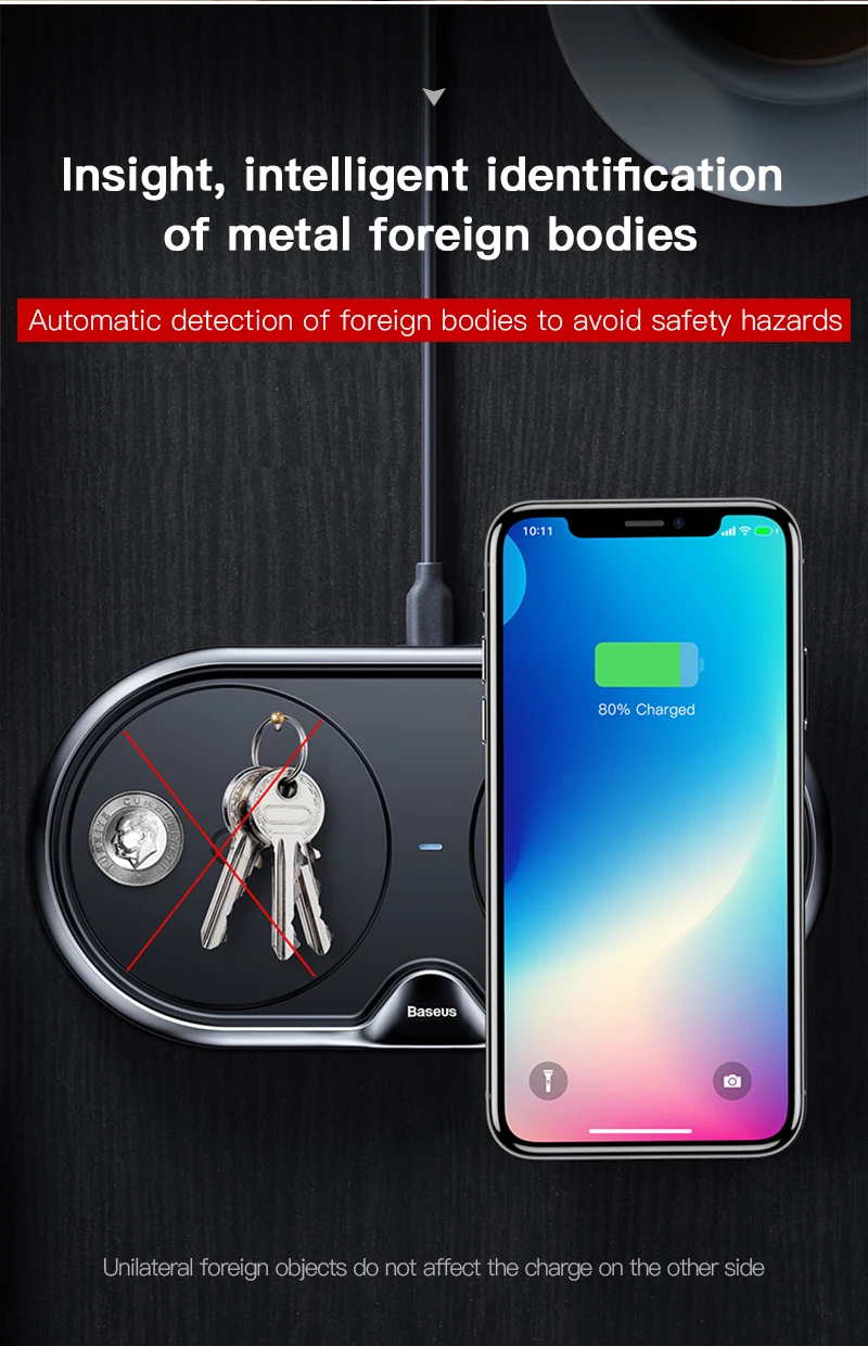 Беспроводное зарядное устройство Baseus 10 Вт с двумя сиденьями Qi для iPhone X 8 samsung S9 S8 Note 8, быстрая зарядка 3,0, беспроводное настольное зарядное устройство