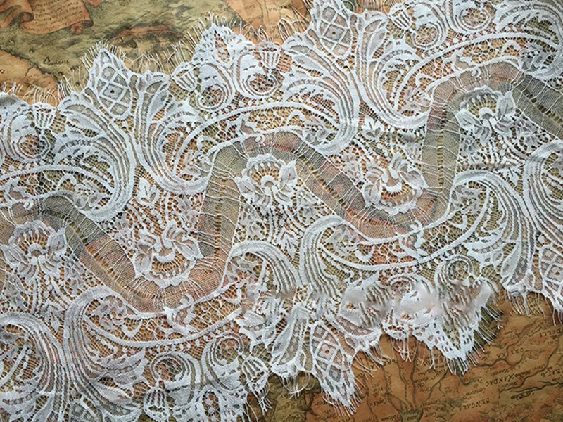 

3Yards French Chantilly Lace Fabric White Black Bilateral Wedding Eyelash Lace Trim Sewing DIY Lace Accesssories Craft