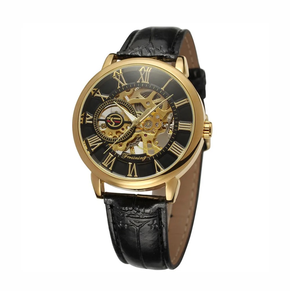 Новые 3D полый гравировальный чехол римские цифры циферблат механические мужские