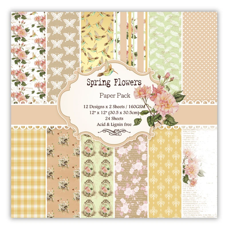 DIY Scrapbooking Kit 12&quot 24 Sheet Spring Bloom Enjoying Fragrance Flowers Papers Pack Decorative Paper Printed Background | Дом и сад