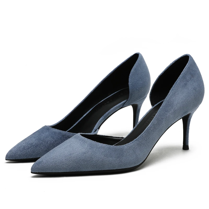 Women Blue Suede Leather Pumps Fashion Sexy Classic Design 6cm Stilettos High Heels Spring Casual Office Work Shoes Female E0068