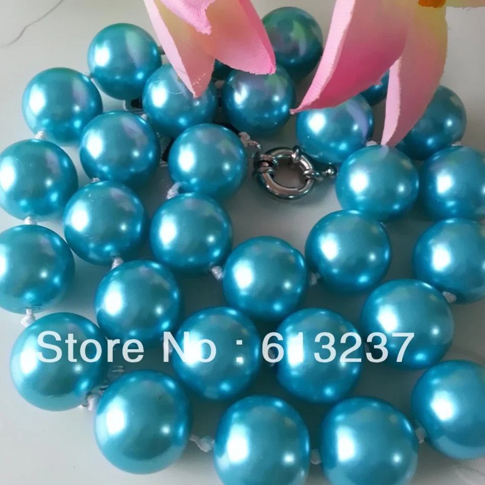 

Fashion sky blue shell 14mm classical artificial pearl round beads hot sale chain necklace choker jewelry making 18 inch MY4727