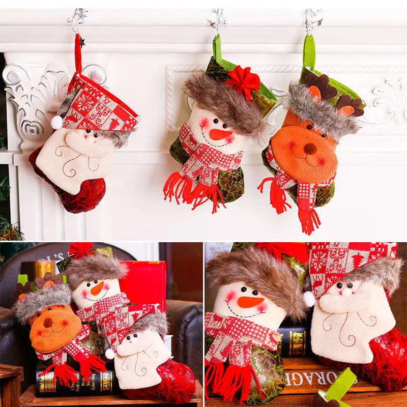 Рождественские рождественские Вышитые чулки Подарочные конфеты подвесная сумка