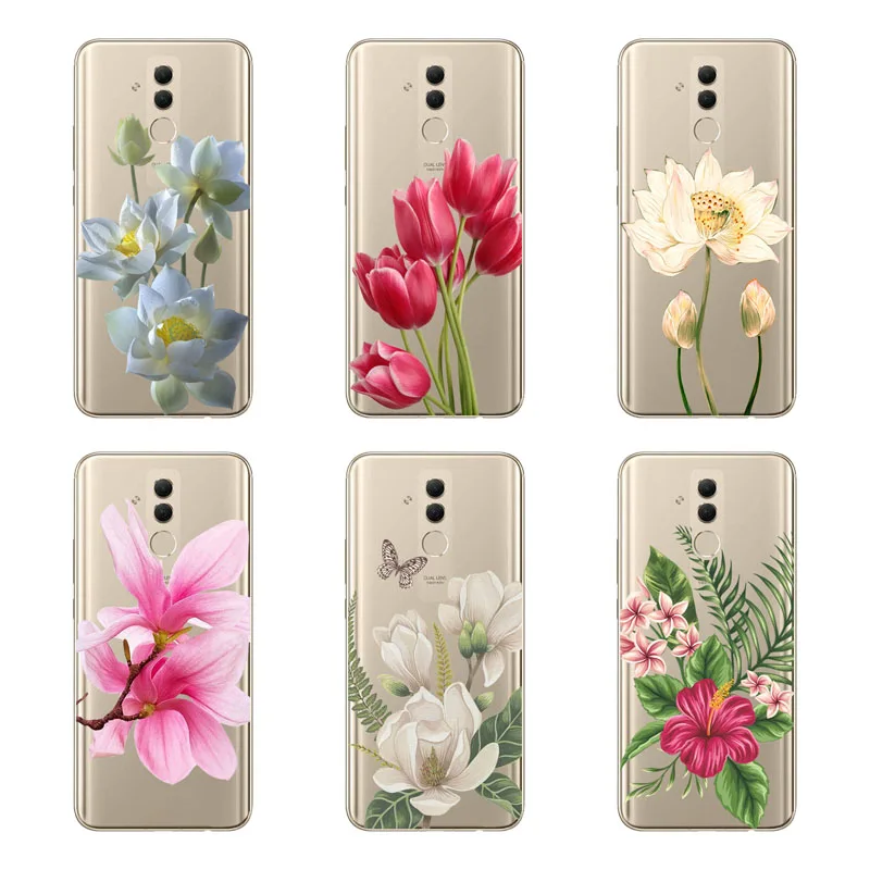 Чехол для huawei mate 20 lite силиконовый черный мягкий чехол из ТПУ с цветочным рисунком