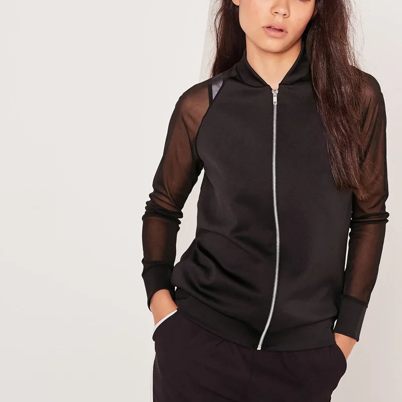 HYH HAOYIHUI Fashion Women Coats Black Solid Jackets Regular Autumn Zippers Long Sleeve Sheer O Neck Leisure Casual|fashion women coat|women