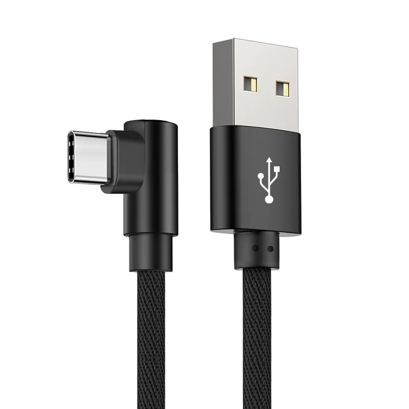 A. S 90 градусов usb type C кабель для быстрой зарядки USBC для samsung Xiaomi huawei P20 P10 mate 20 Pro 10 L type-C кабель для передачи данных зарядное устройство - Цвет: Черный