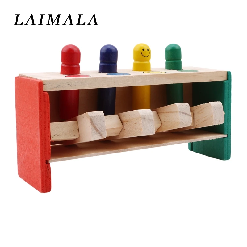

1set Creative Wooden Percussion Toys for Children Pounding Bench Flying Man Knock Toy Color Random Baby Kids Fun Game Gifts