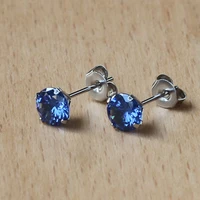 316 l stainless steel stud earrings no fade allergy free with 6mm tanzania blue zircon classical jewelry for men and women