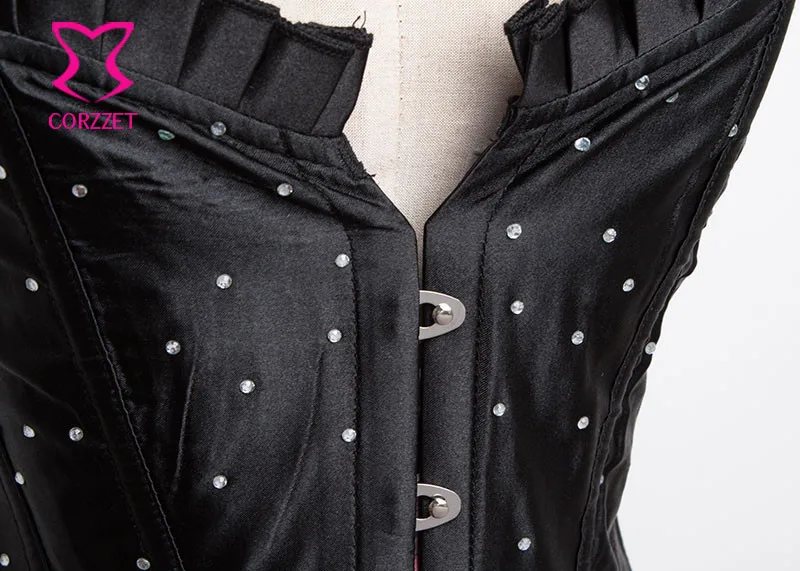 Ruffle Trim Satin со стразами Espartilhos корсет корсетные Overbust Белый Бюстье сексуальный готический свадебные корсеты и бюстье