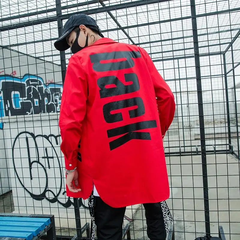 Мужская длинная рубашка черная белая красная в стиле панк хип хоп Женская