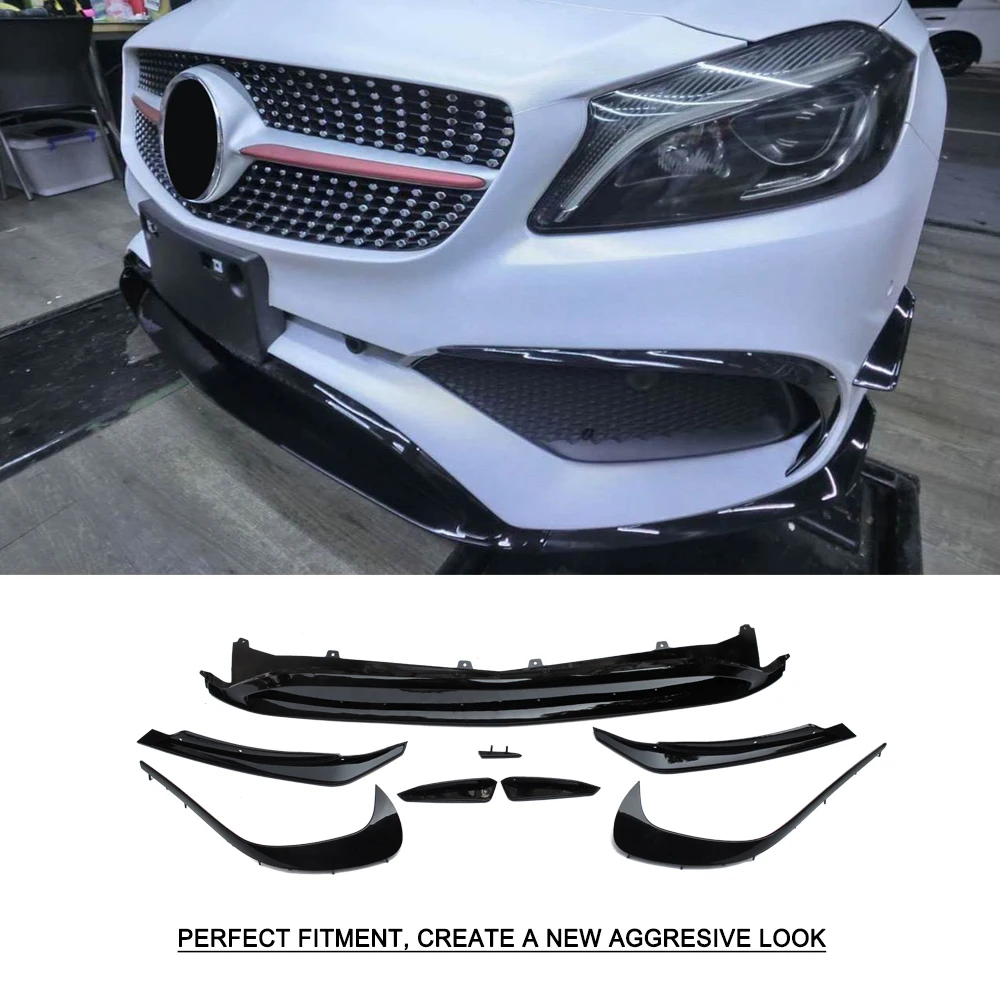Передний бампер для губ Canards Vents Mercedes Benz W176 A Class A200 A250 A45 AMG Hatchback 2016 Now 9 шт.