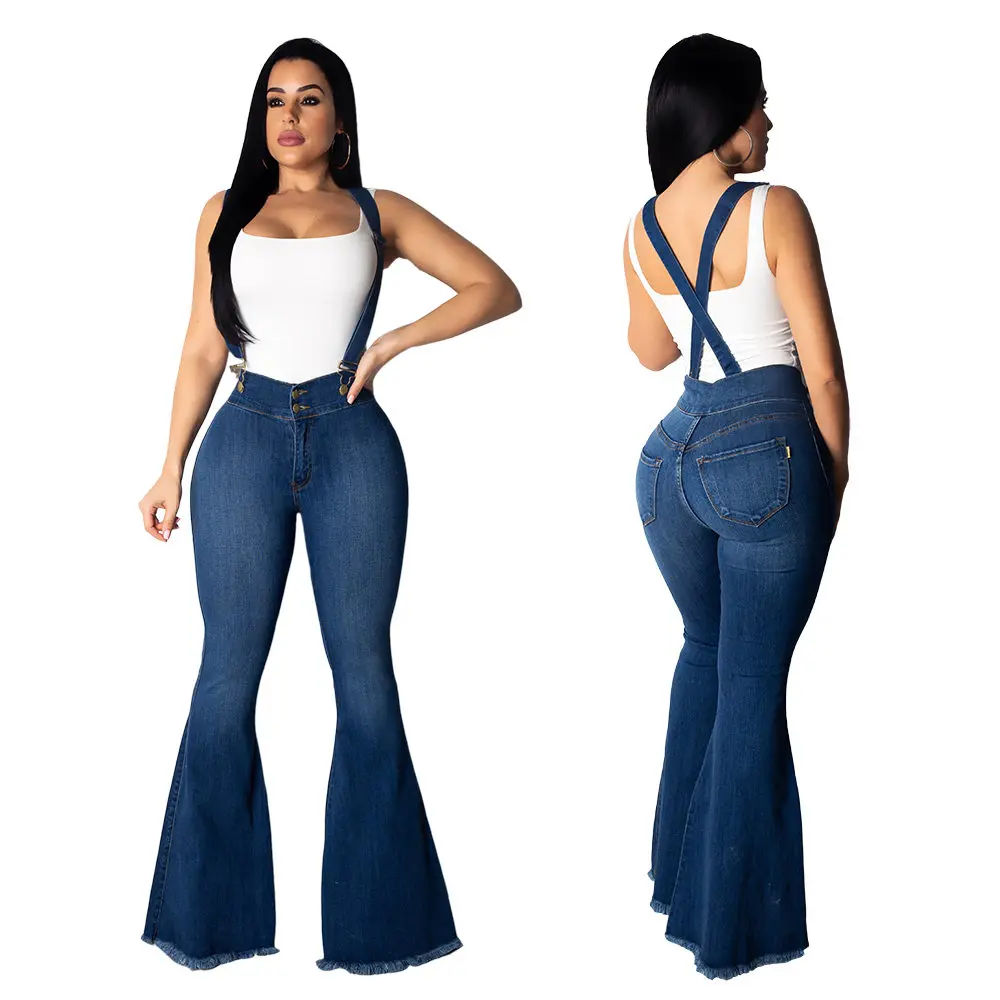 Wjustforu лето Flare Джинсовые комбинезоны Для женщин Bodycon Повседневные джинсы