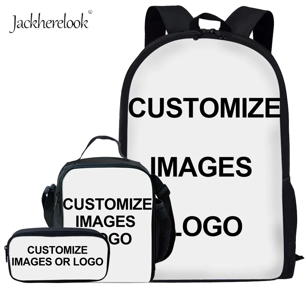 

Jackherelook Customize Images Logo School Bags Set for Kids Boys Girls 3D Printing Backpack Children Shoulder Bookbag 3pcs/set