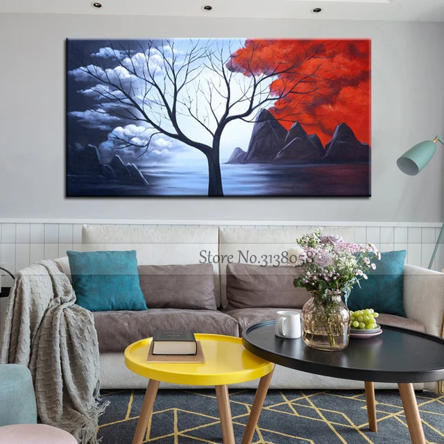 

Large Handmade Abstract Landscape Tree Oil Paints Unique Modern Abstract colorful Cloud Oil Painting For Living Room Decoration