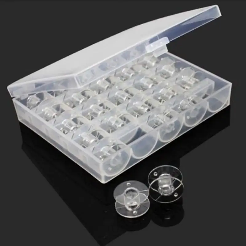 Core Box Transparent Plastic Sewing Bobbin Storage Coil Bobbins for sewing machine 25pcs/box