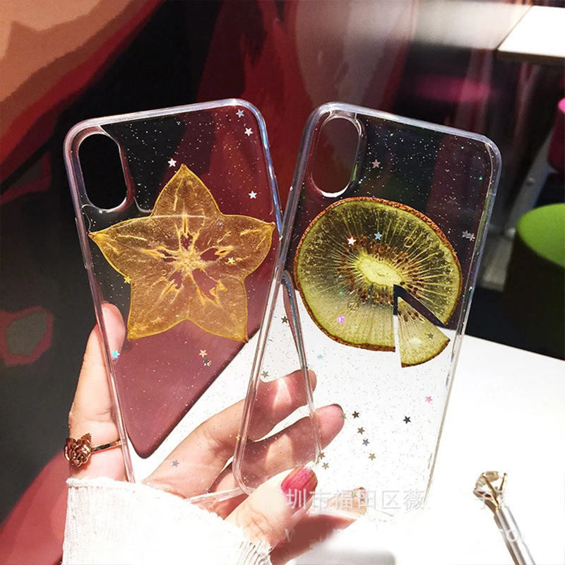

real fruit Phone Case for Iphone 11pro XR XS X Transparent shine Soft Silicon Case for XS Max 7 6 6S 8 6Plus iphone Back Cover