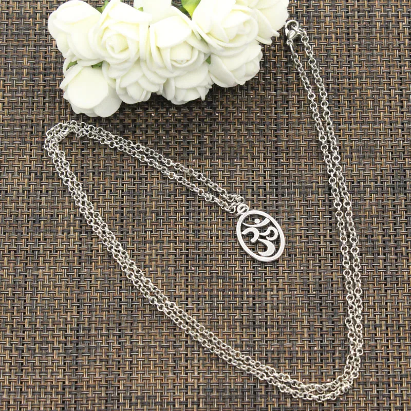 Ожерелье для йоги OM 22x14mm подвеска из серебра короткий длинный женский и мужской