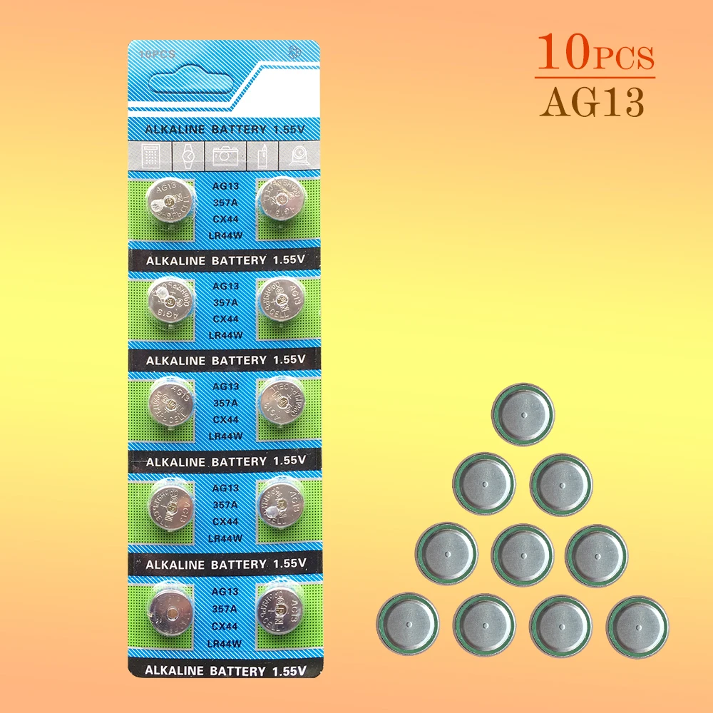 10 шт./упак. AG13 LR44 357 кнопочных батарей R44 A76 SR1154 LR1154 щелочные батарейки 1 55 в G13 для