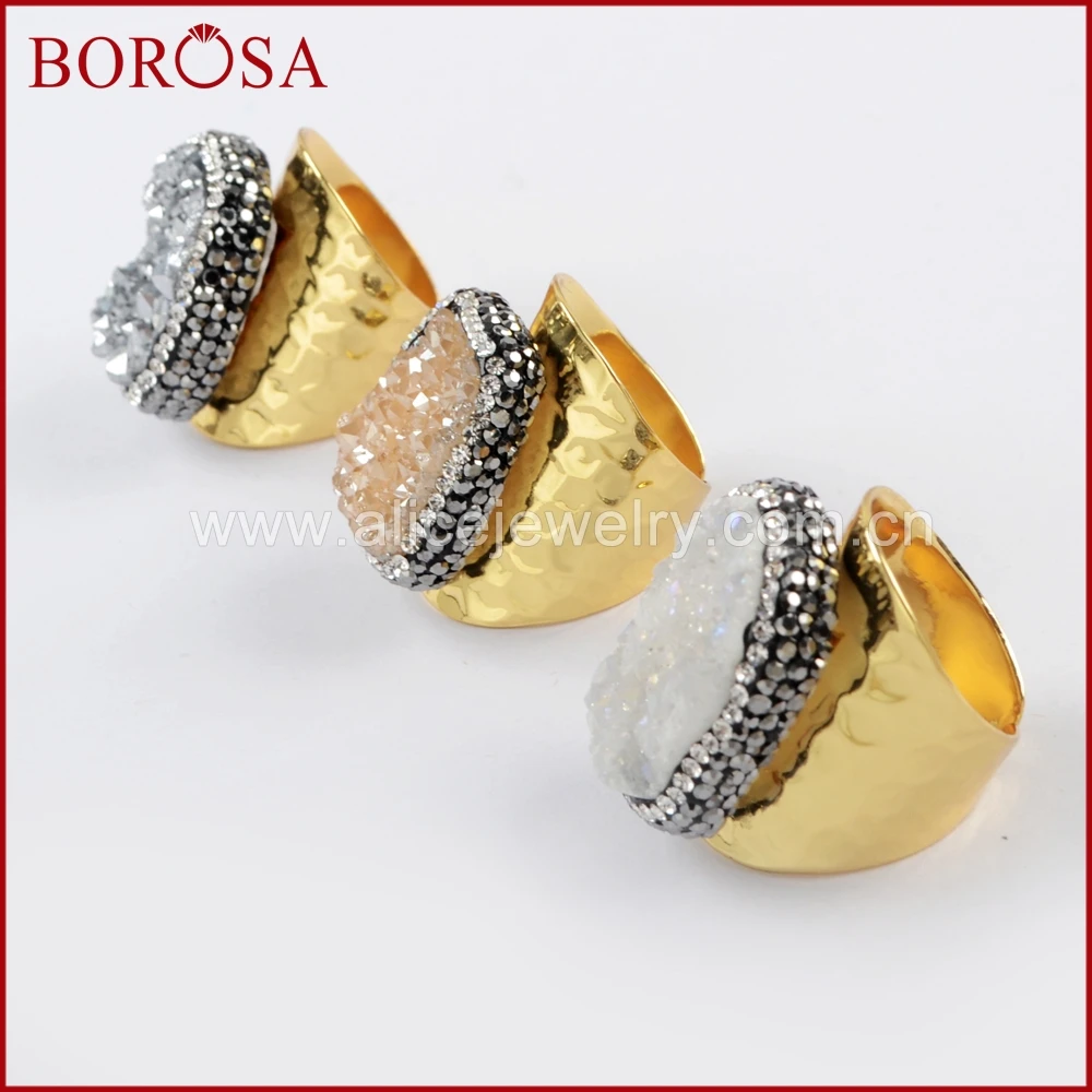 Женские кольца BOROSA с гальваническим покрытием радужные друзы из титанового