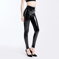 ygyeeg push up women black leggings high waist elastic pu leather skinny pants shiny wet look metallic latex ankle length bottom