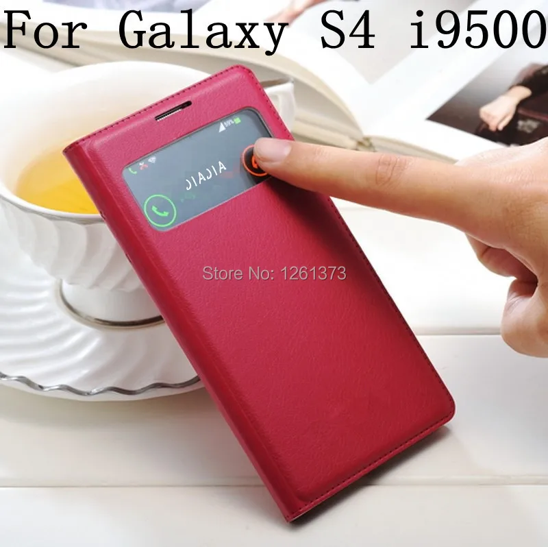 Флип кейс с окошком для просмотра Кожаные чехлы чехол Samsung Galaxy S4 SIV i9500 9500 функция